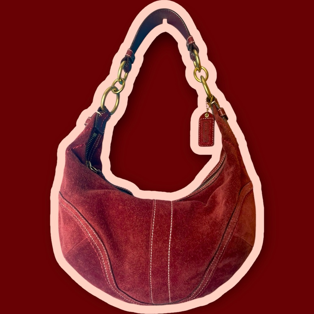 Coach Soho Suede Large Hobo Bag in Bordeaux with gold-accented hardware